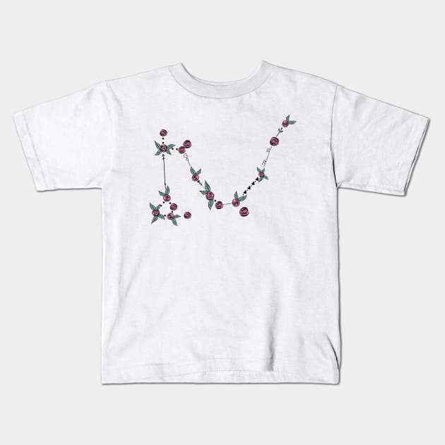 Draco (Dragon) Constellation Roses and Hearts Doodle Kids T-Shirt by EndlessDoodles